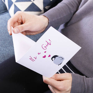 It's A Girl Baby Penguin Announcement Card
