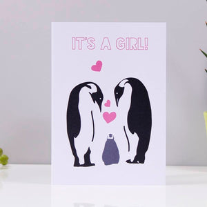 It's A Girl Penguin Family New Baby Card