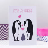 It's A Girl Penguin Family New Baby Card