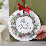 Merry Christmas Ceramic Door Wreath Decoration - Olivia Morgan Ltd