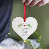 Mr And Mrs Christmas Heart Wooden Hanging Decoration - Olivia Morgan Ltd