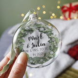 Mr And Mrs To Be Wreath Glass Christmas Bauble