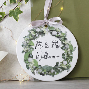 Mr And Mrs Ceramic Door Wreath Christmas Decoration - Olivia Morgan Ltd