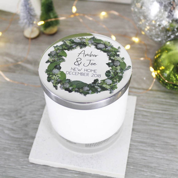 New Home Wreath Scented Christmas Candle With Lid - Olivia Morgan Ltd
