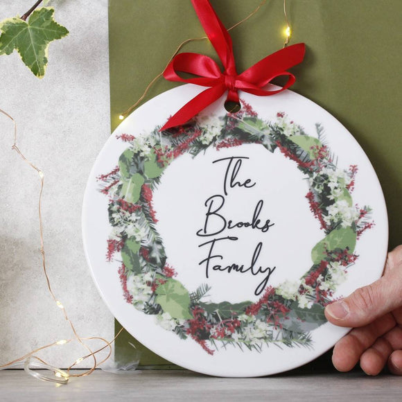 Personalised Family Ceramic Christmas Door Wreath - Olivia Morgan Ltd