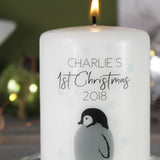 First Christmas Baby Personalised Penguin Pillar Candle - Olivia Morgan Ltd