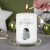 First Christmas Baby Personalised Penguin Pillar Candle - Olivia Morgan Ltd