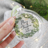 Merry Christmas Personalised Wreath Glass Bauble - Olivia Morgan Ltd