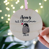 Baby First Christmas Penguin Wooden Tree Decoration