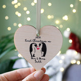 Penguin First Married Christmas Wooden Tree Decoration